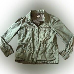 J. Crew Military Style Women’s Zip Jacket Size Med Army Olive Green Snap Pockets